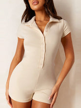 Athîral Women's Solid Color Front Button Short Sleeve Simple Casual Jumpsuit